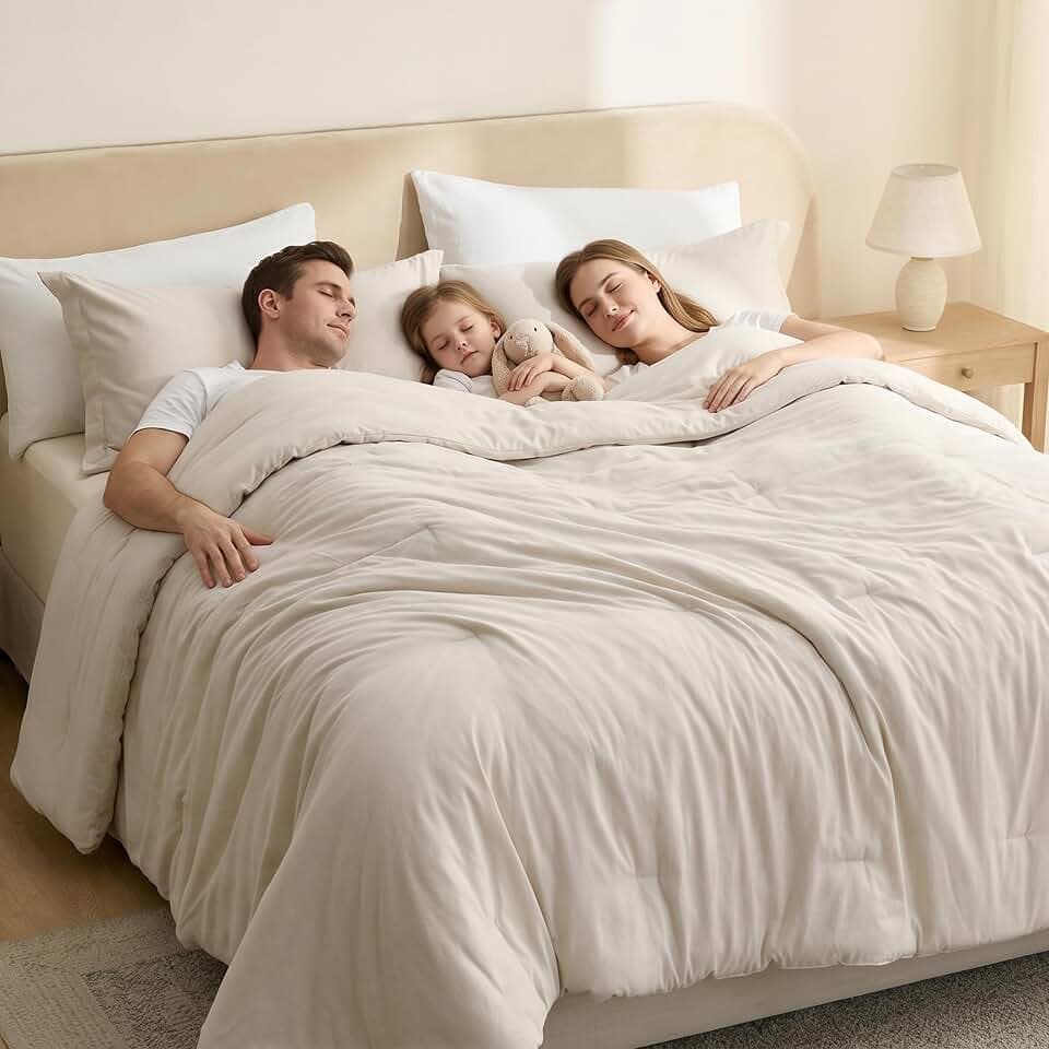 Bedsure Oversized King Comforter Set, Beige Cationic Dyed Bed Set 3 Pcs