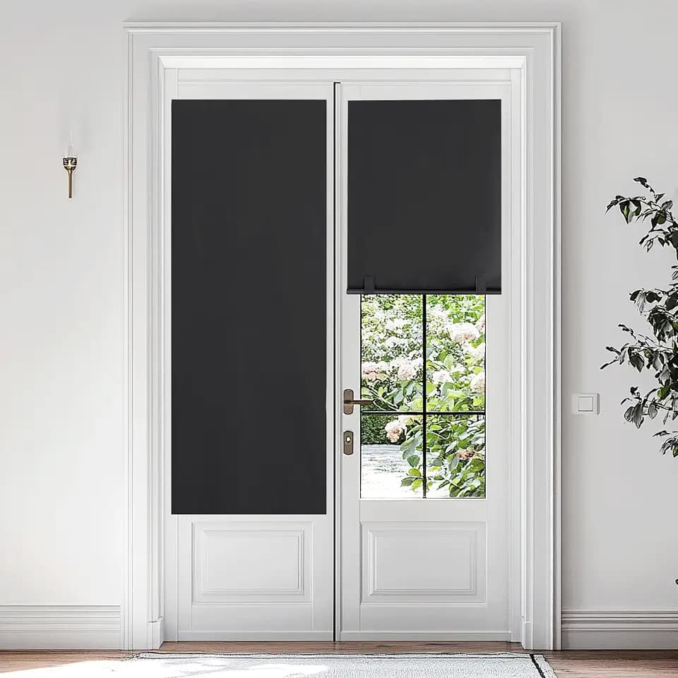RYB HOME Black 100% Blackout Roller Blind No Drill for French Door
