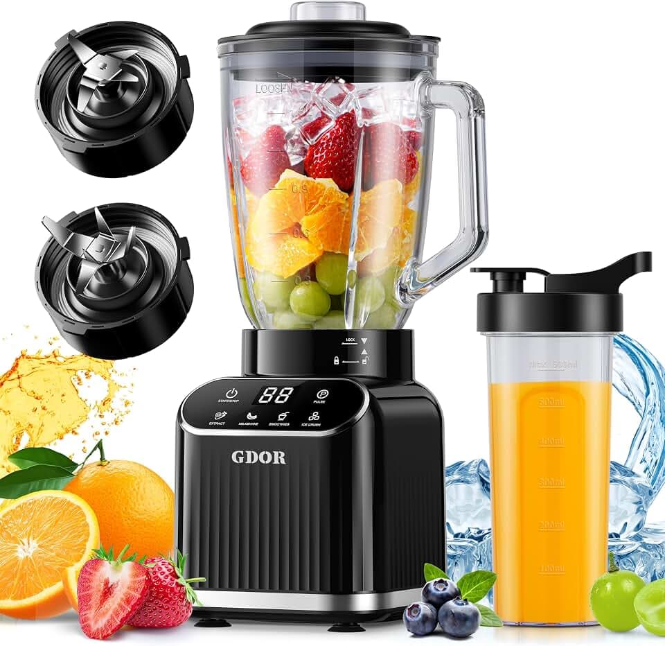 GDOR Smoothie Blender for Kitchen,1200W Glass blender with 5 Smart Programs