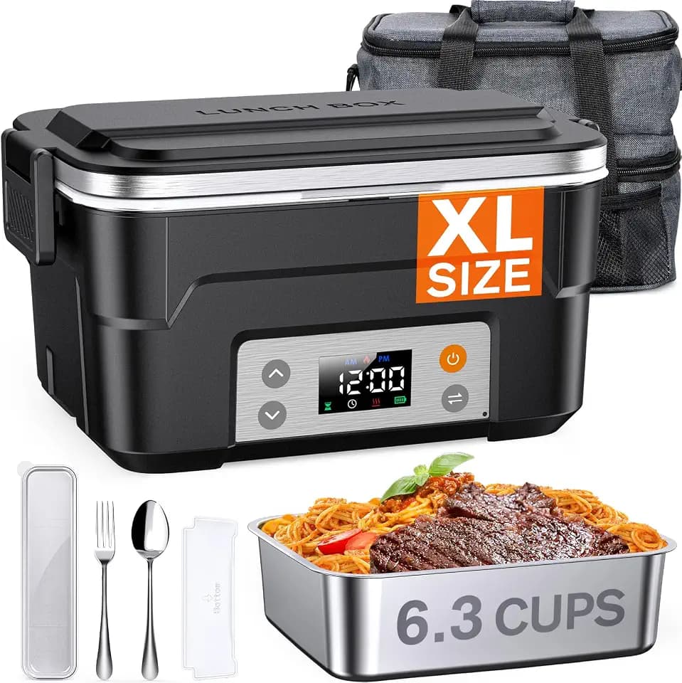 EAST OAK 6.3-Cup Heated Lunch Box Cordless for Men with Scheduled Heating