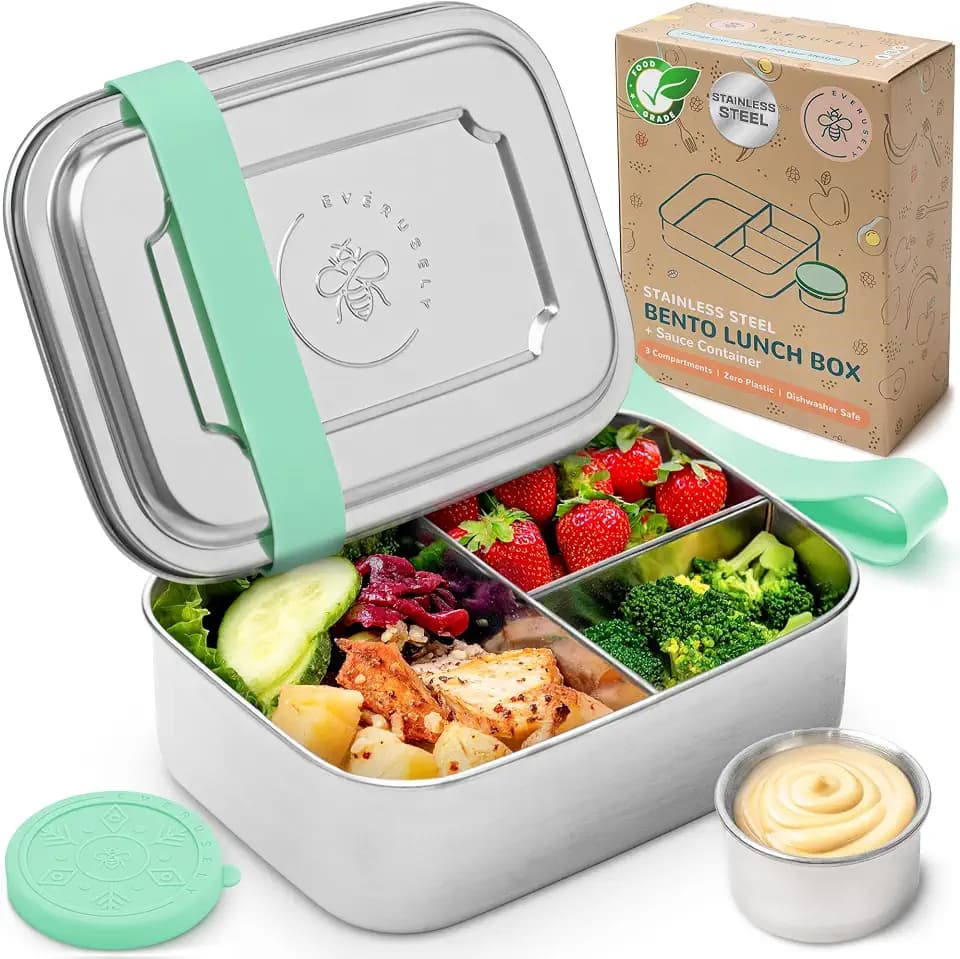 Stainless Steel Bento Box + Condiment Container - Green, 37oz / 1.1 L