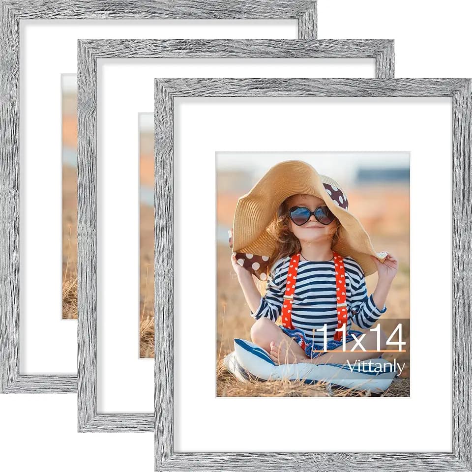 Vittanly 11x14 Picture Frame Set of 3 for Wall & Tabletop Display, Grey