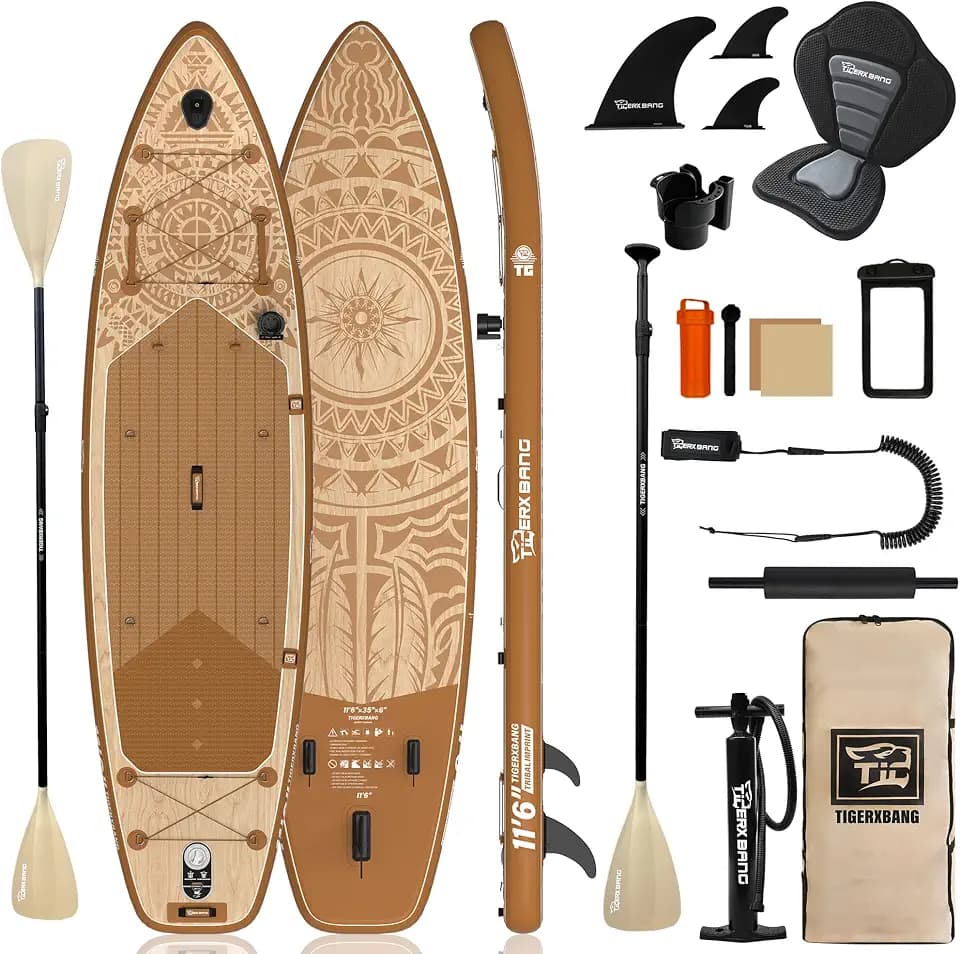 TIGERXBANG Inflatable Stand Up Paddle Board 11'6" x 35" x 6", Tribal Imprint Series, Extra Wide & Stable SUP, Ideal for Adults & Families, with Full Accessories