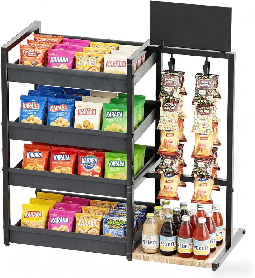 4-Tier Snack Organizer with 20 Clips, Snack Rack with Message Board