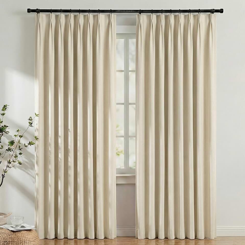 hoeflife 50 Inches Wide Blackout Pinch Pleated Curtains Rings Hooks 2 Panels for Living Room Pinch Pleat Curtains 108 Inches Long for Dining Bedroom Office Beige