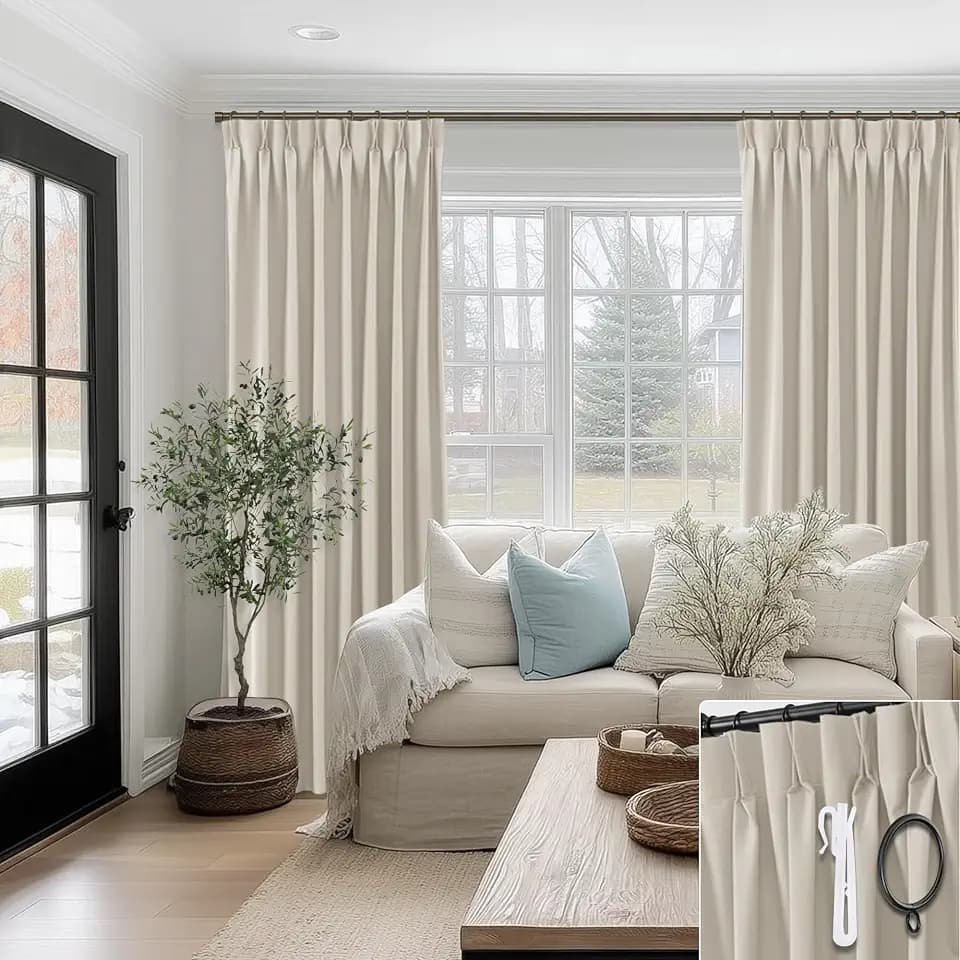 SHINELAND Insulated Window Coverings Warm Curtains for Winter,Window Treatments Energy Saving Room Noise Blocker Draft Blocking Curtains,(40 x 102 Inches Long,Beige)