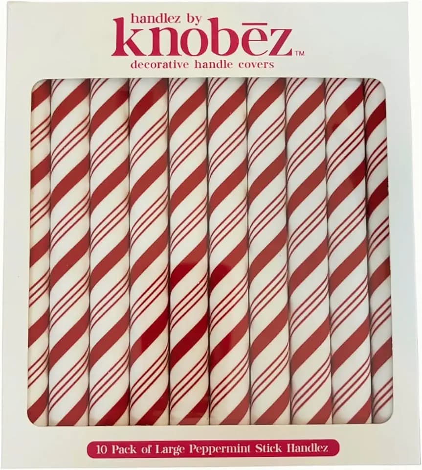 Knobēz: Handlez Covers - Large Peppermint Stick - 10pk - Stretch Over Hardware Decorations, Holiday-Winter-Christmas, Kitchen-Bathroom-Dressers-Home