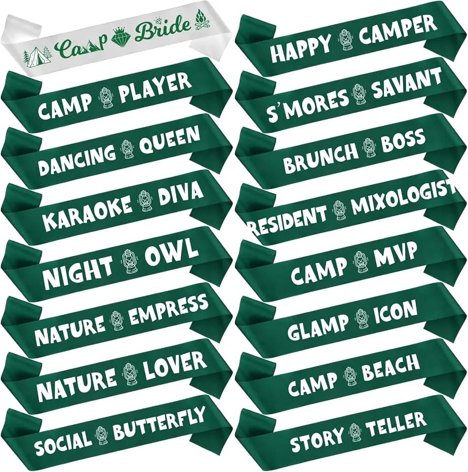 16 Pack Camp Bride Sashes Set Retro Camp Bachelorette Decorations