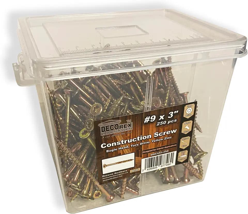#9 x 3 Wood Construction Screws – Zinc Yellow Coated, Self-Drilling Point, Bugle Head, Torx Drive – Heavy-Duty Framing & Carpentry Screws – 250 Count