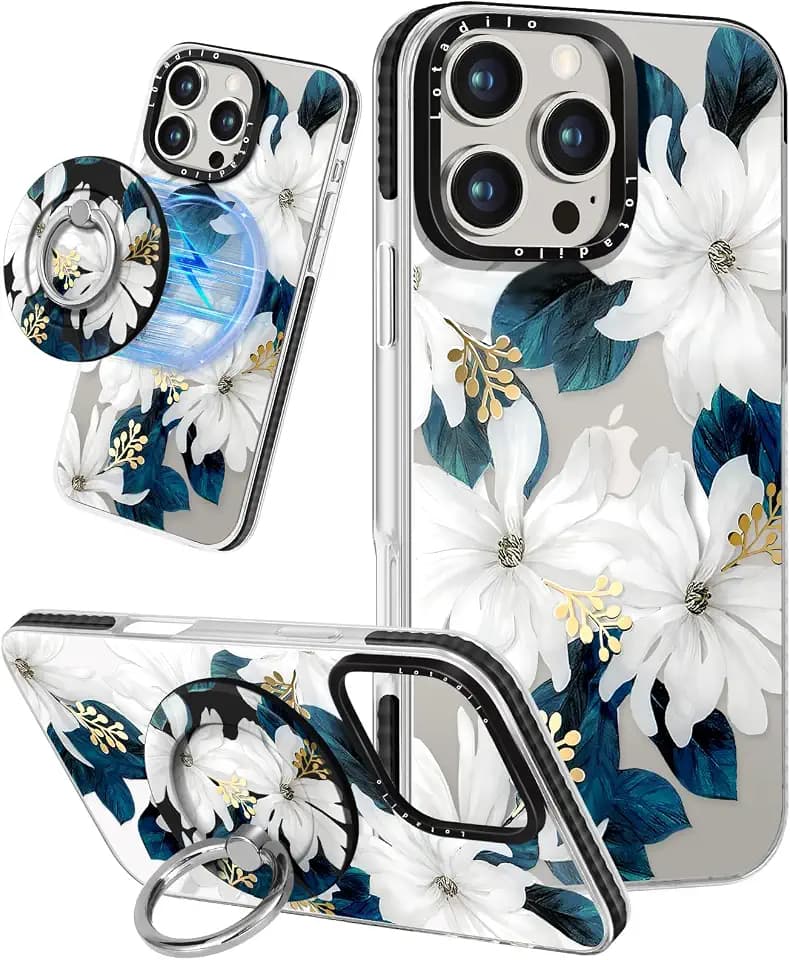Lotadilo for iPhone 16 Pro Max Case with Stand, Blue Flower