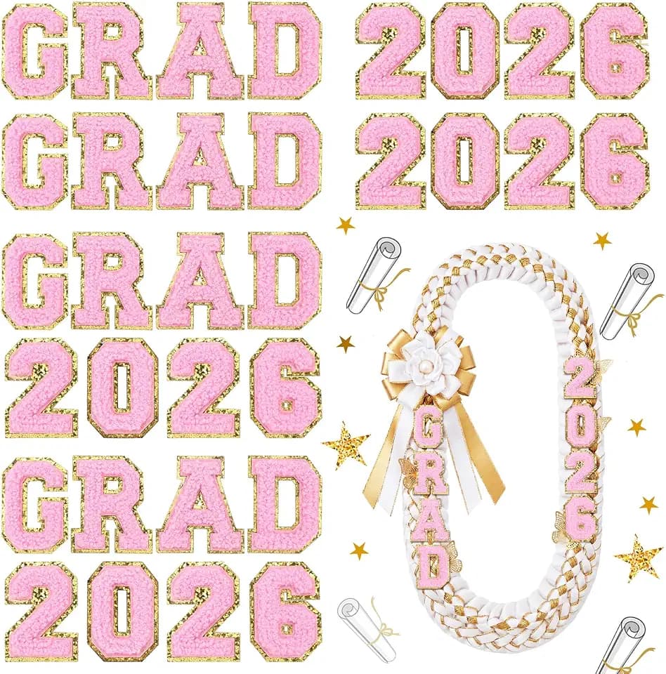 Lyrow 32 Pcs Self Adhesive Grad 2026 Iron on Patches, Pink