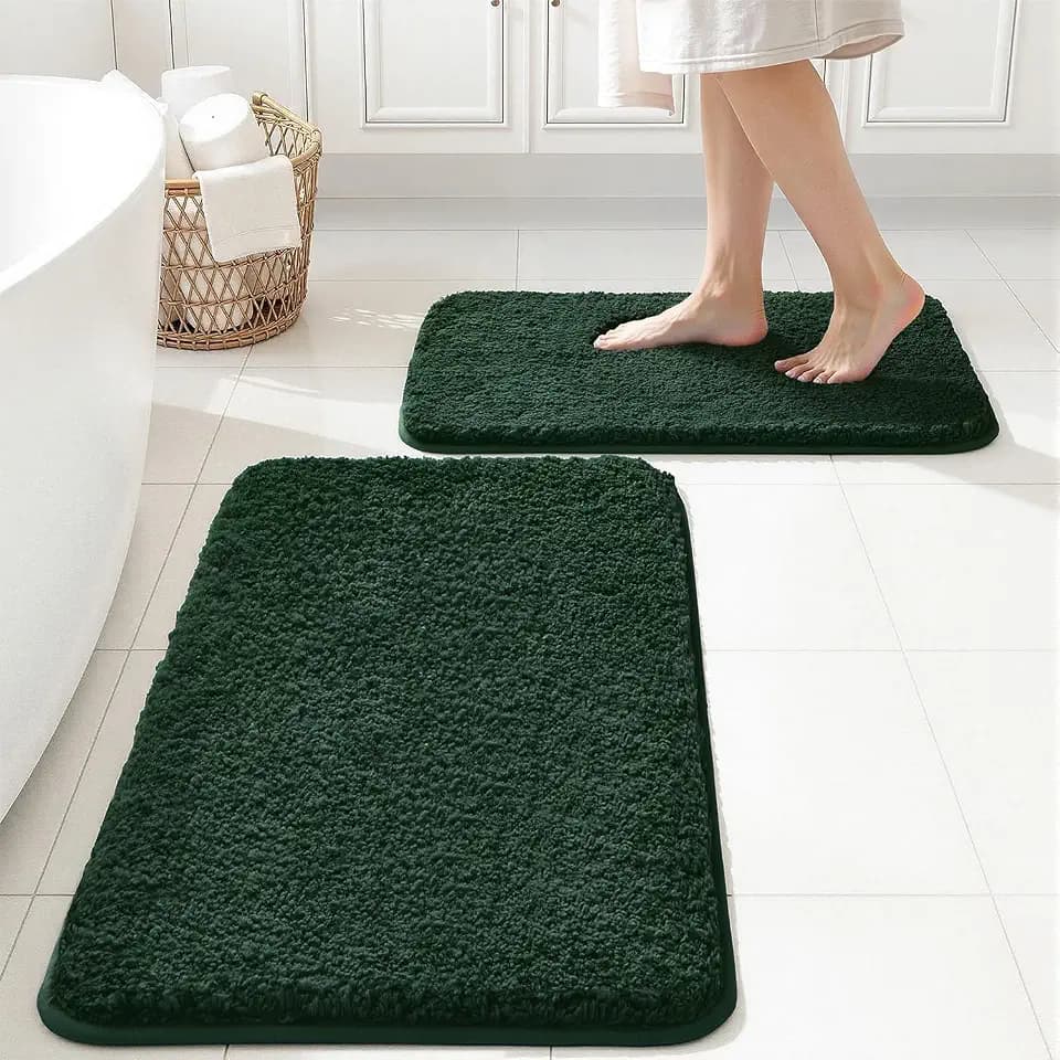 MIULEE Christmas Dark Green Bathroom Rugs Set 2 Piece Bath Mats 16x24+20x30