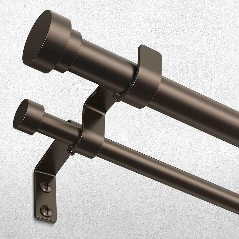 36-153 Inch Double Curtain Rod, Bronze Modern Heavy Duty Dual Rods
