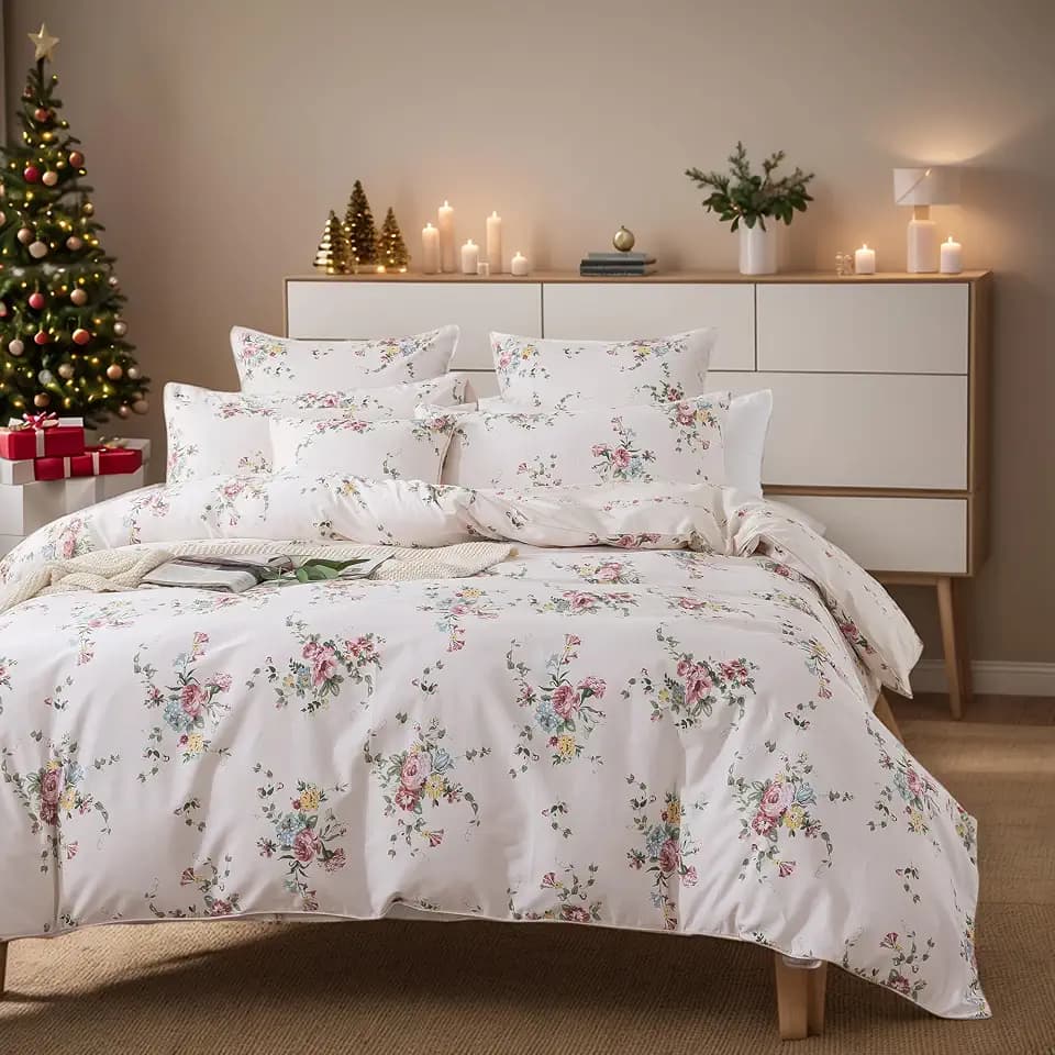 FADFAY Duvet Cover Set Twin XL Pink Rose Floral Bedding Vintage College Dorm Bedding Shabby Peony Quilt Cover Set 100% Cotton Comforter Cover Set with Zipper Closure 3Pcs, Twin XL Size for Dorm Room