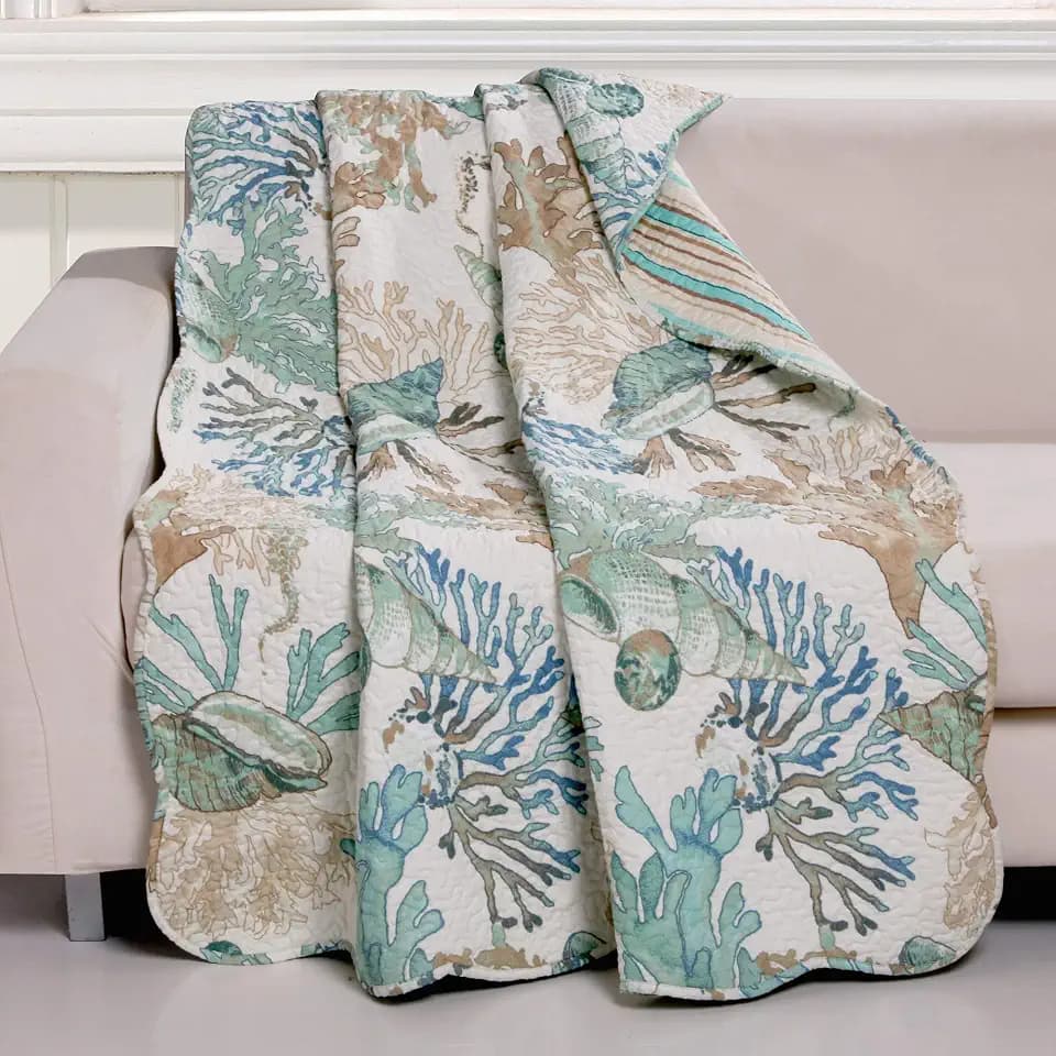Barefoot Bungalow GL-1810ATHR Atlantis Throw Blanket, 50x60-inch, Jade