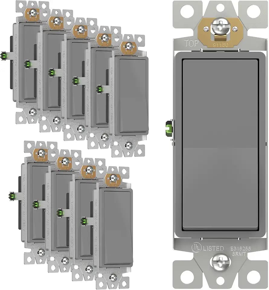 ENERLITES Gray Single Pole Decorator Paddle Light Switch, 15A, 10 Pack