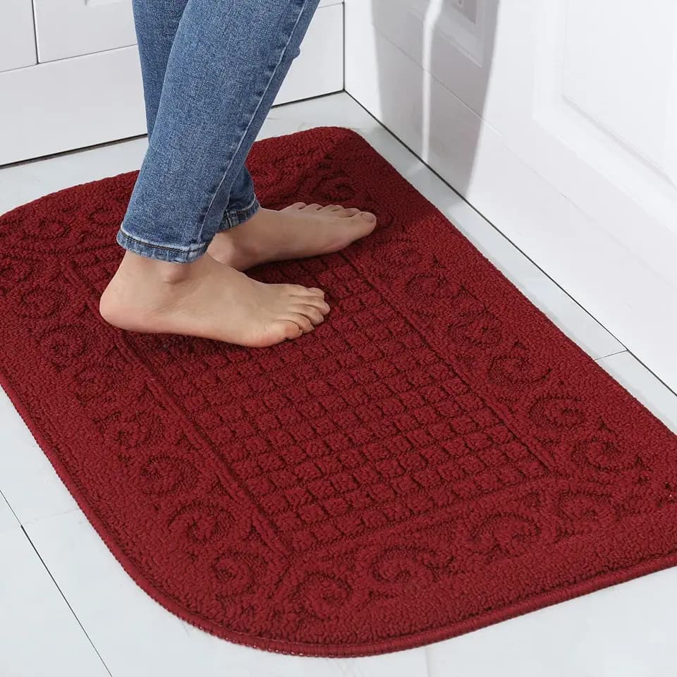 COSY HOMEER 32x20 Half Round Kitchen Rug,Non Slip Washable Mat,Burgundy 1PC