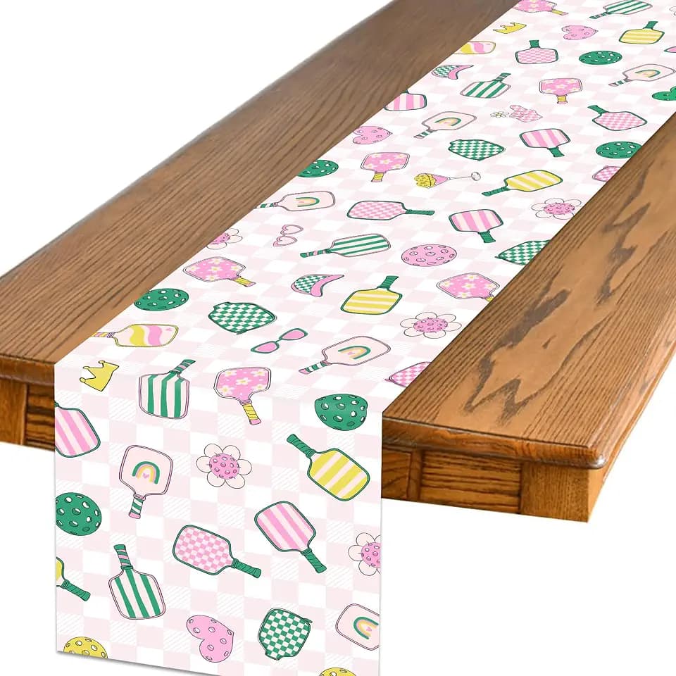 Pickleball Party Decorations Table Runner - Pink Green Sport Birthday Decor