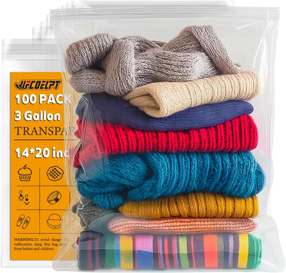 14x20 Large Clear Zip Bags, 100 Count, 2 Mil, 3 Gallon
