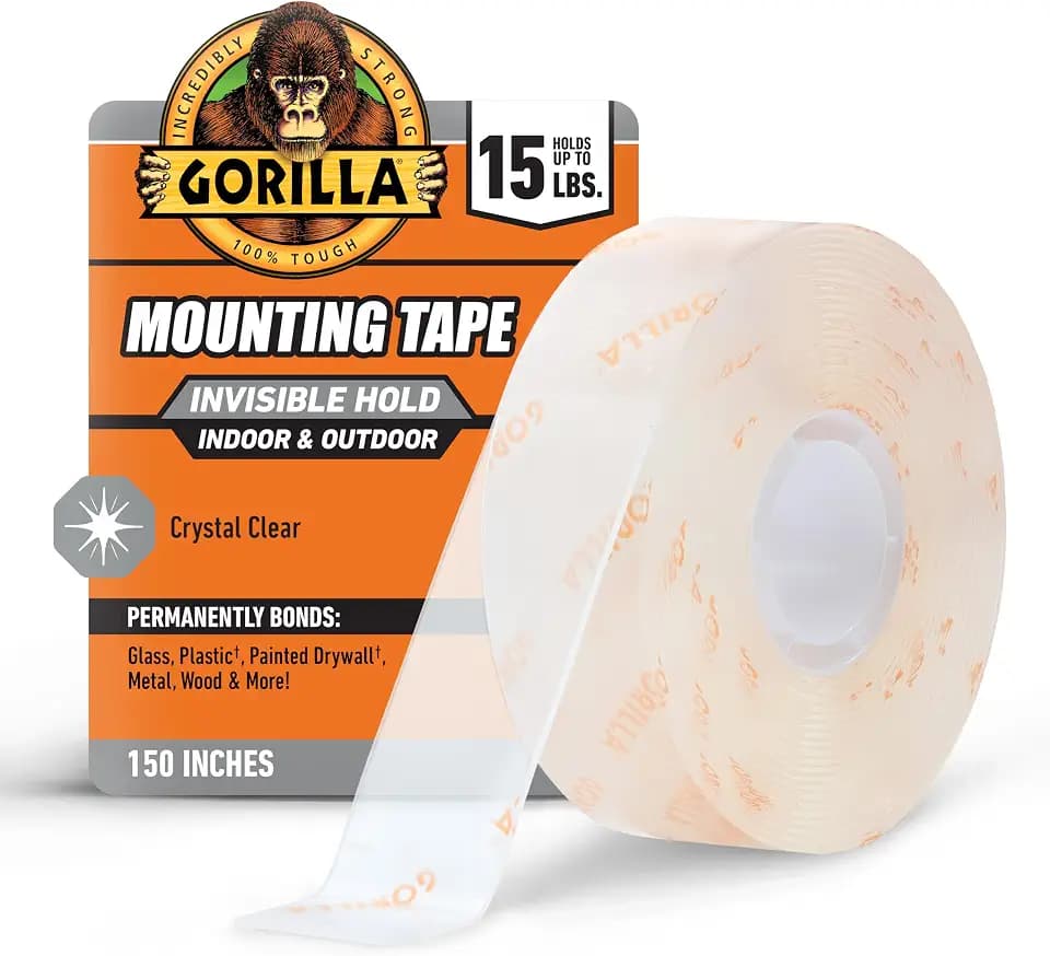 GORILLA Invisible Hold Mounting Tape, Clear, 1" x 150", 1-Pack