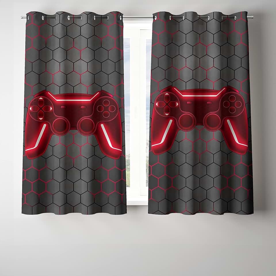 NTBED Game Console Blackout Curtains Drapes for Kids Bedroom Play Room 2 Panels Darkening Grommets Window Treatment, 42Wx72L, Red