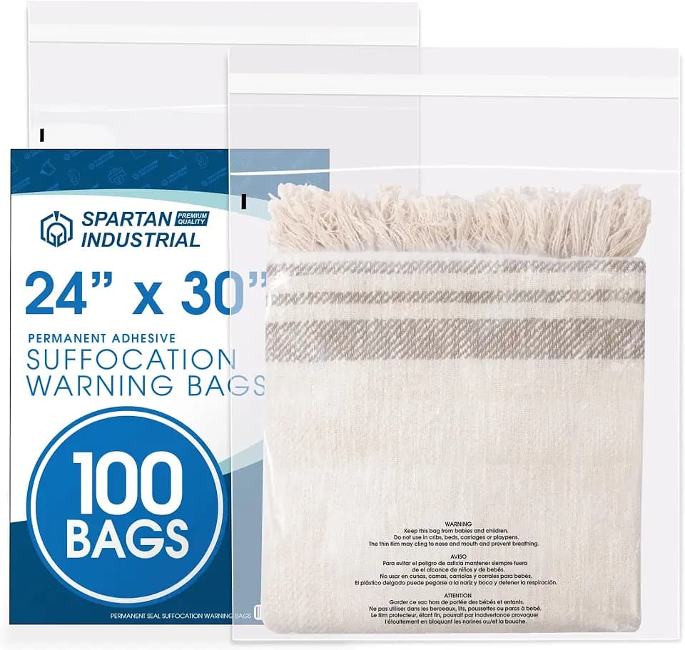 24" X 30" (100 Count) Self-Seal Clear Poly Bags With Suffocation Warning