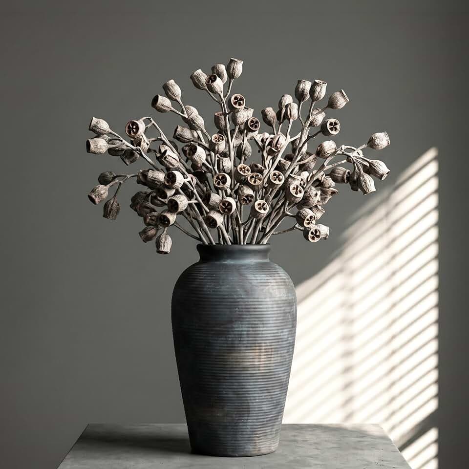 Black Ceramic Vase, 11 Inch Rustic Farmhouse Flower Vase Home Decor
