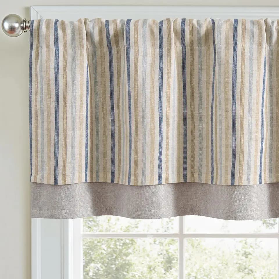 jinchan Stripe Linen Kitchen Valance Curtain, 50x18, 1 Panel, Multi Blue