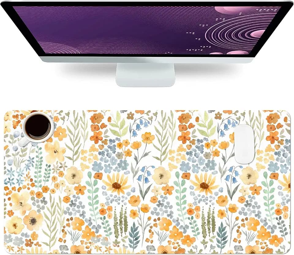 Floral Desk Mat, Cute Flower Large Mouse Pad, Yellow 23.6"x11.8"