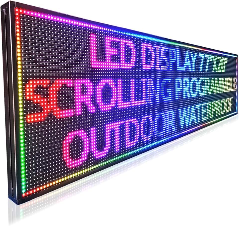 HS Programmable Scrolling Led Sign, Digital Signs Outdoor Waterproof ,Electronic Message Display Board ,Open neon Signs, Full Color High Brightness Big P10 77’’x20’’for Business Store Advertisement Public, APP control
