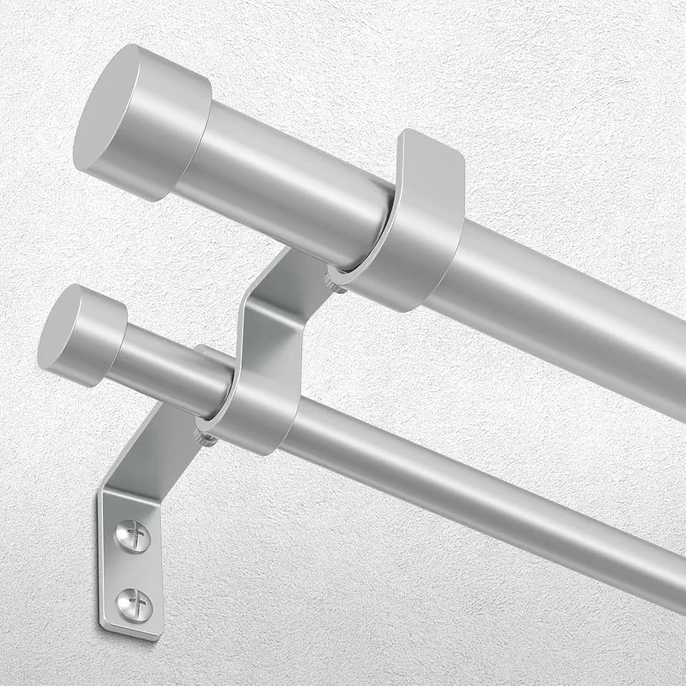 Double Curtain Rod, 36-124 Inch Silver Modern Heavy Duty Dual Rods