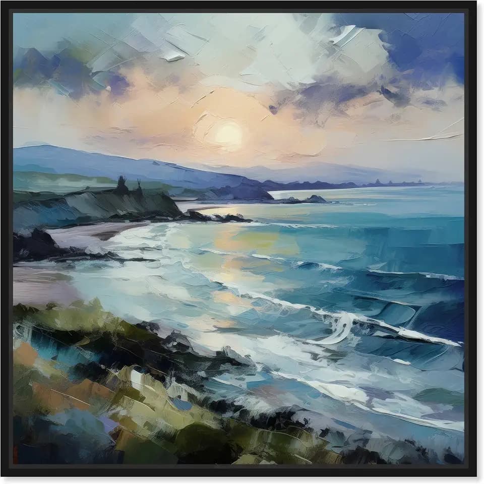 Art Remedy A Beach Far Away Canvas Coastal Farmhouse Wall Art, Black Frame, 40" x 40"