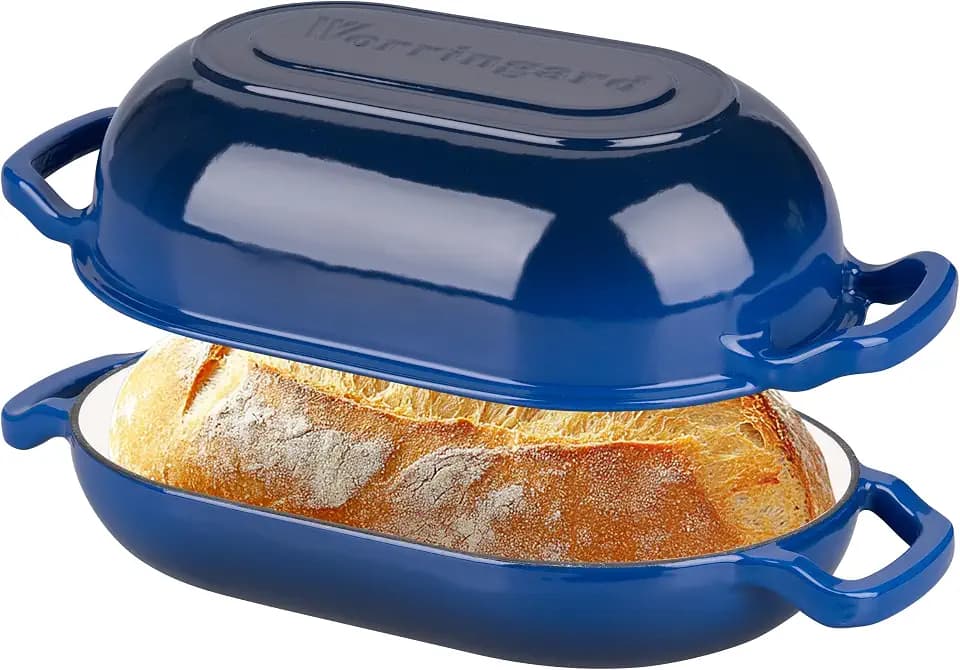 VORRINGARD Enameled Cast Iron Sourdough Bread Oven, Dutch Oven, Loaf Cast Iron Bread Pan for Homemade Bread Baking, Meatloaf Pan with Lid, 5QT, Blue