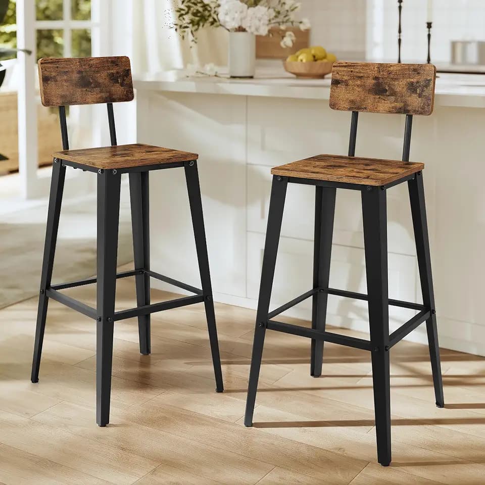 VASAGLE Bar Stools Set of 2, 29.7 Inches Tall, with Back, Steel Frame