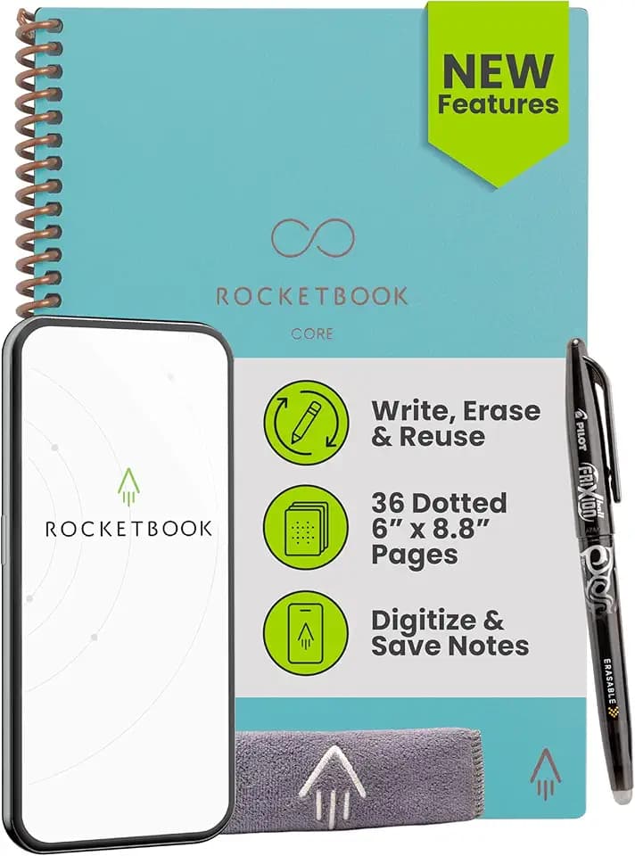 Rocketbook Core Reusable Smart Notebook, Executive Size 6x8.8, Teal
