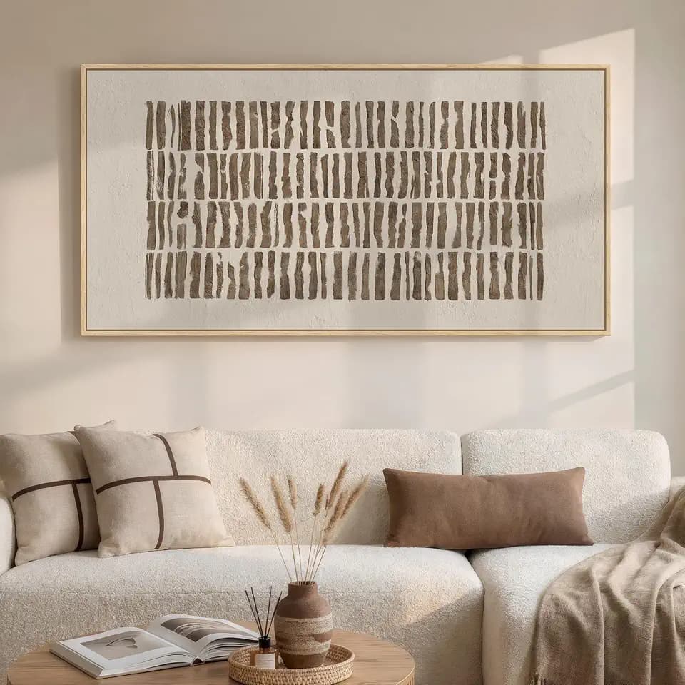 Large Framed Neutral Abstract Wall Art for Living Room, Horizontal 30x60 In