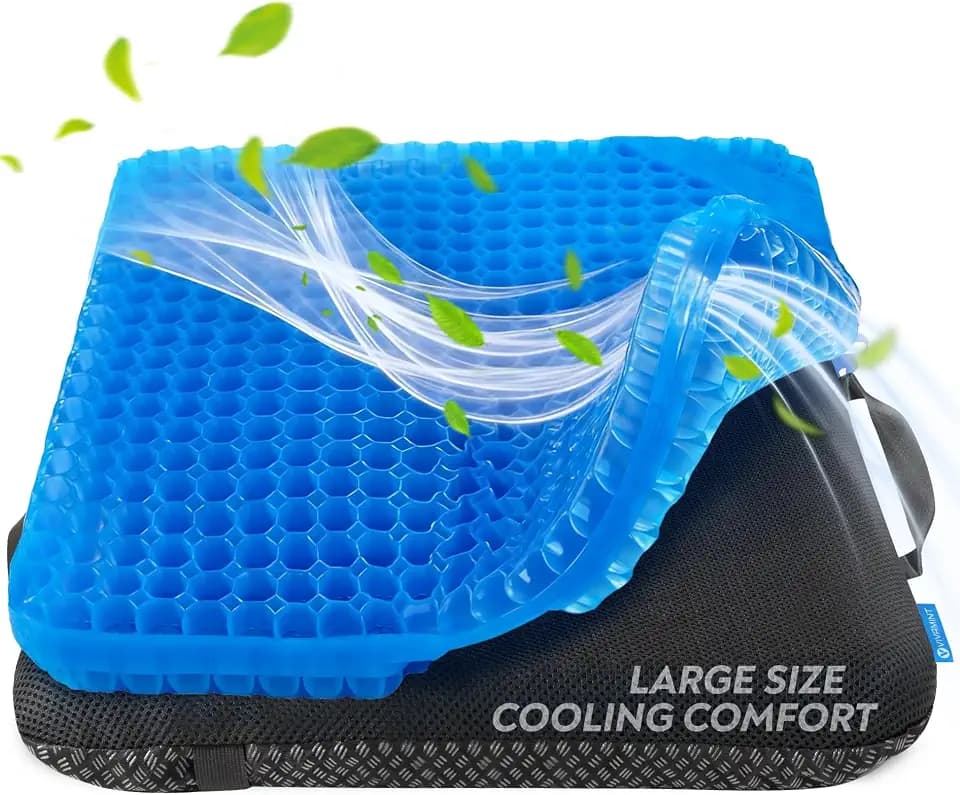 Gel Seat Cushion for Long Sitting - Large, Cooling Gel Cushion for Office Chair, Tailbone Sciatica Coccyx Pain Pressure Relief Orthopedic Seat Cushion, Double Handles Non Slip Cover for Car Wheelchair