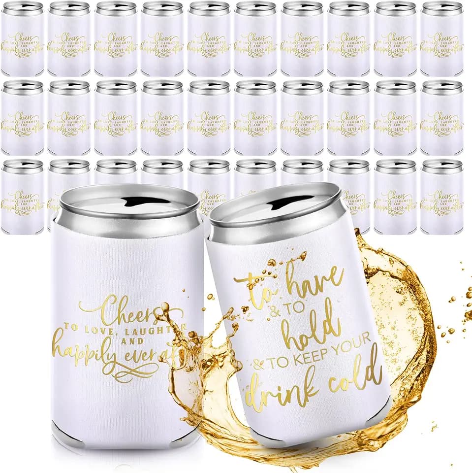 Qinyoung 50 Pcs White Wedding Can Cooler Sleeve Bulk Engagement Party Favor