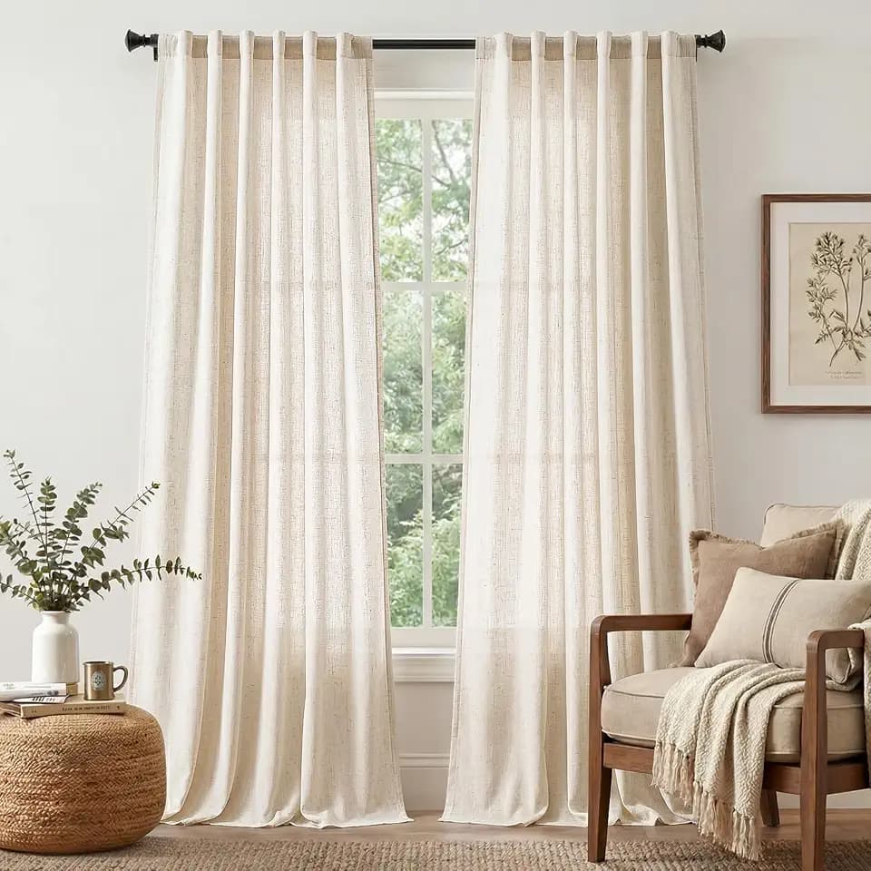jinchan Linen Curtains Light Filtering Back Tab 50x108 Inch 2 Panels Beige