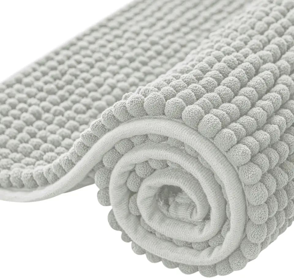 SUBRTEX Bathroom Rugs, 24" x 36" Chenille Bath Rug Soft Short Plush Bath Mat Soft Shower Mat Water Absorbent Shower Mat Quick Dry Machine Washable, Light Gray