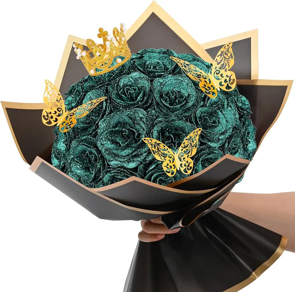 Waipfaru Glitter Roses Bouquet, DIY Fake Flowers Bouquet, Birthday Gifts
