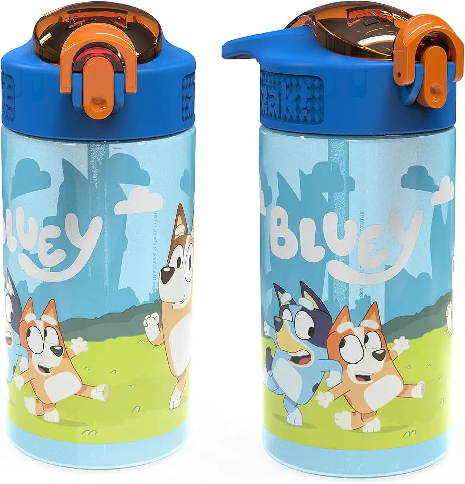 Zak Designs Bluey Sage 16oz Leak-Proof Straw Kids Water Bottle, 2-Pack