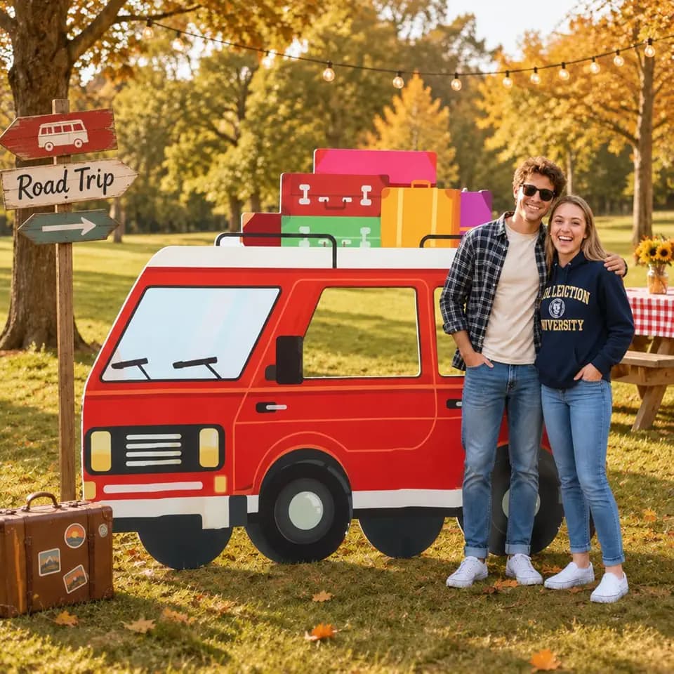 Amyhill Road Trip Photo Standup, Red Van Cardboard Cutout Prop