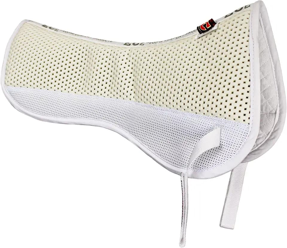 ECP Equine Comfort Products Grip Tech Non Slip Half Saddle Pad for Horses, Breathable, Shock Absorbing, Compression Foam with Cotton Lining, English Riding Pad for Jumping, Training & Eventing, White