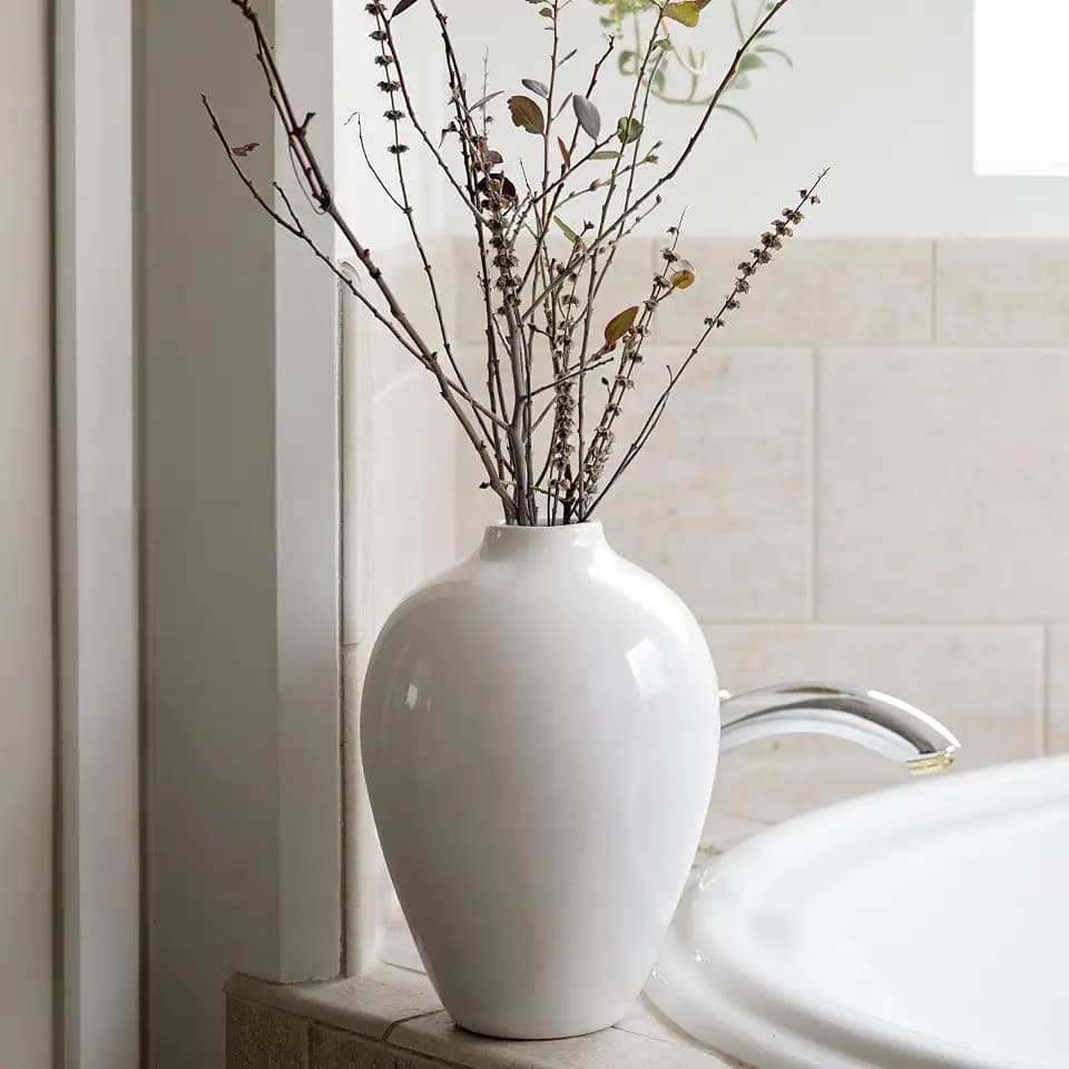 Willowy 10 Inch Elegant Glossy Porcelain Vase - White Ceramic Vase, Large Ceramic for Vases Home Decor, Tall White Decorative Vases for Pampas Grass