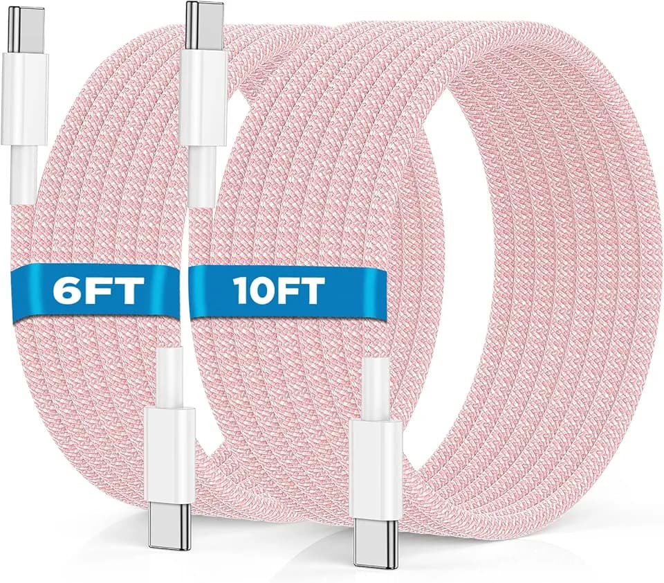 USB C to USB C Cable 6FT+10FT 2Pack 60W iPhone 18 17 16 15 Charger Cord Long Type C to C Cable Fast Charging for Apple iPhone Duo/18 17 16 15 Pro/Pro Max/Plus/iPad Pro Air/MacBook/Air/Mini-Pink