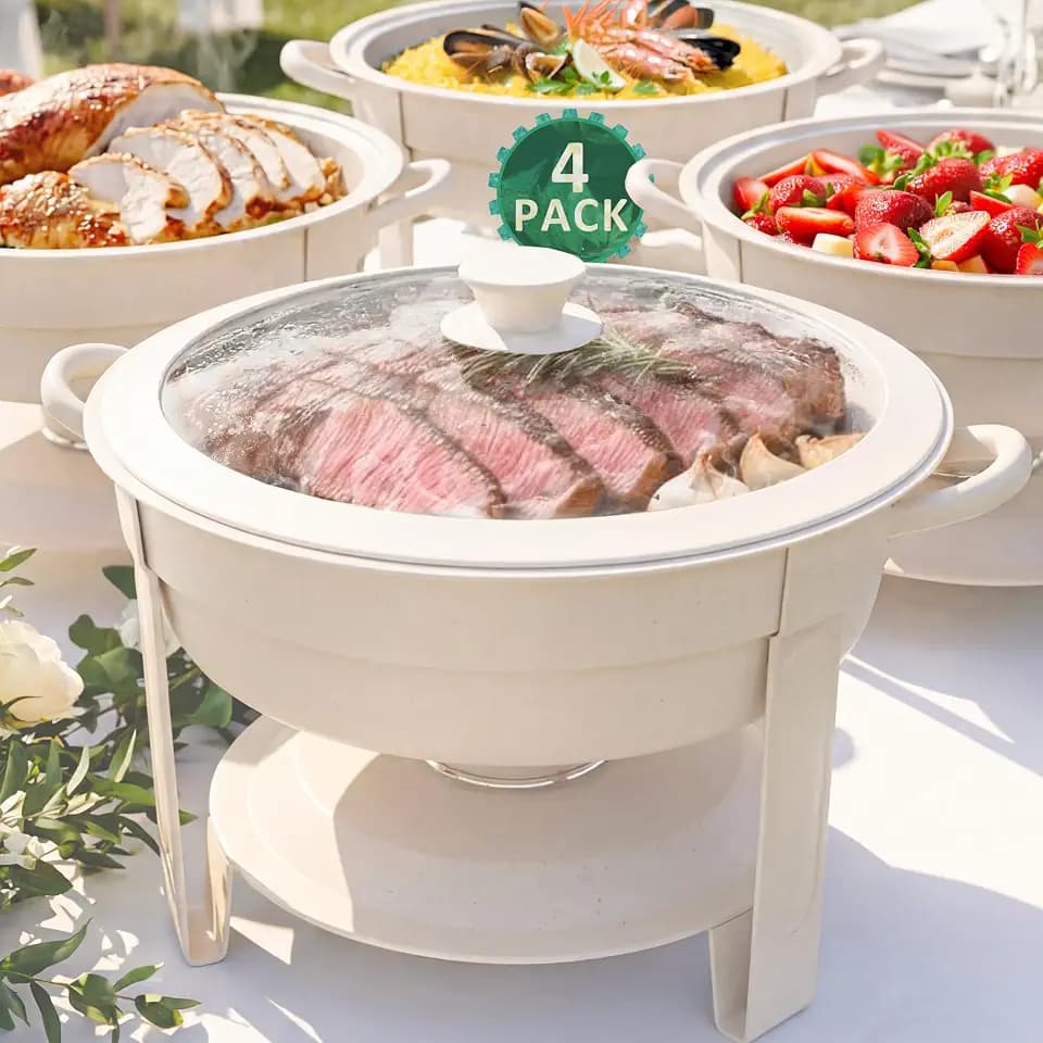 6QT Round Chafing Dish Set of 4, White Granite Finish