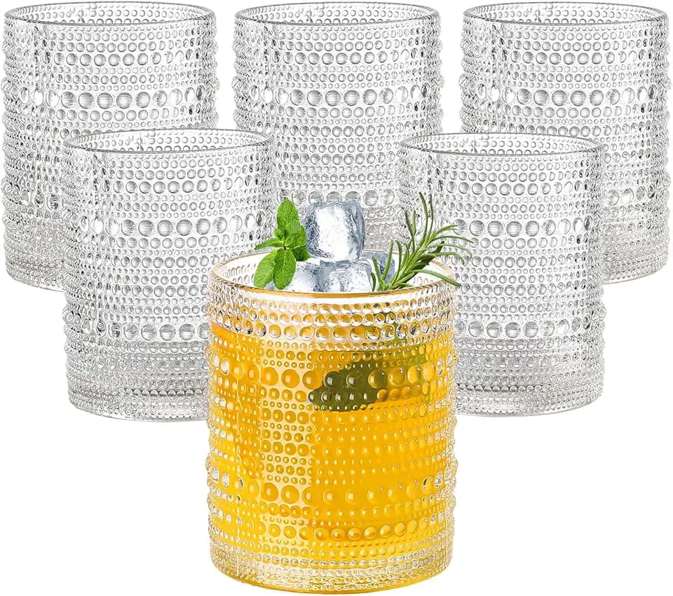 Amyoole Hobnail Drinking Glasses Set of 6,12oz Bar Tumbler Glassware