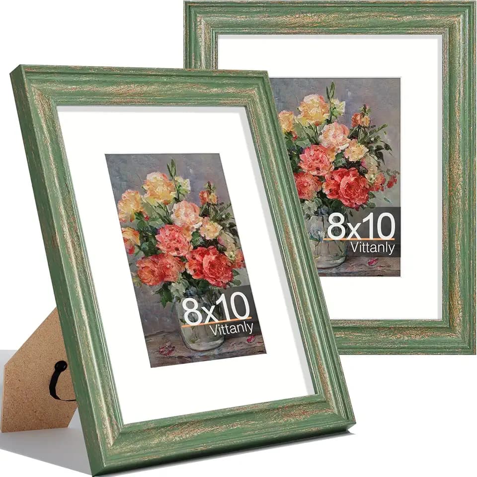 Vittanly 8x10 Picture Frames Set of 2, Vintage Photo Frames, Rustic Green