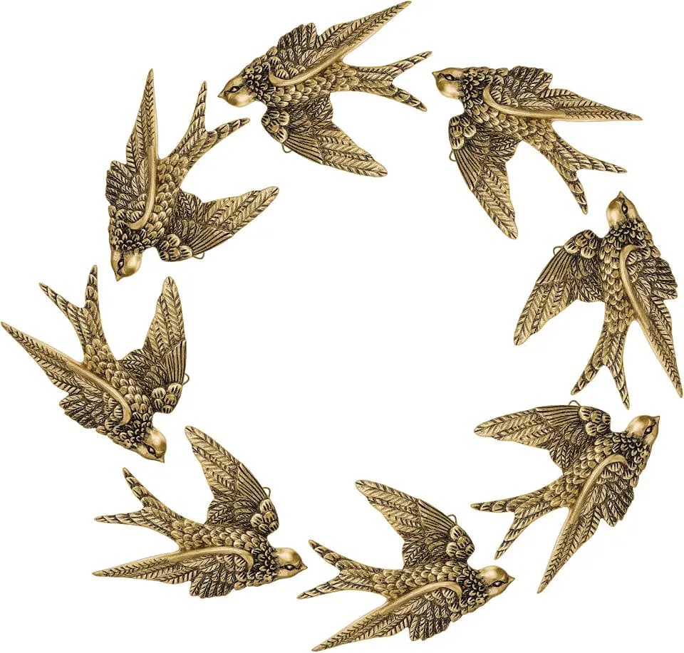 8 Piece Vintage Swallow Wall Decor, 4.7 Inch 3D Resin Bird Art Sculptures